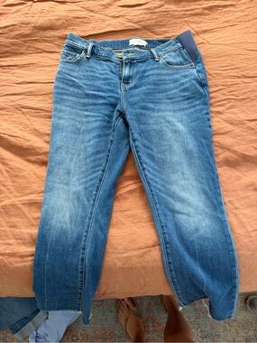Hatch Blue Cropped Maternity Jeans with Side Panel